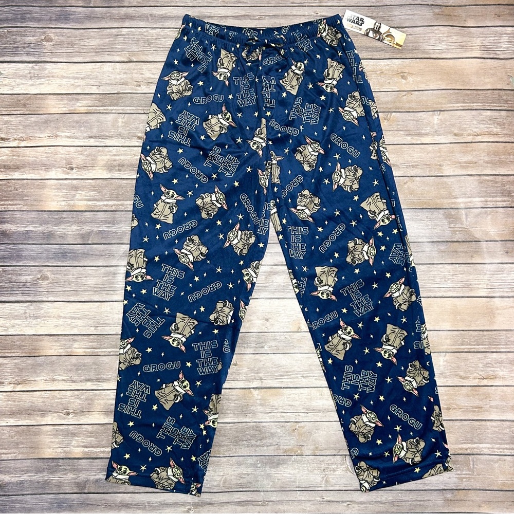 Briefly Stated Disney Mandalorian Grogu Fleece Blue Pajama Pants NWT Large